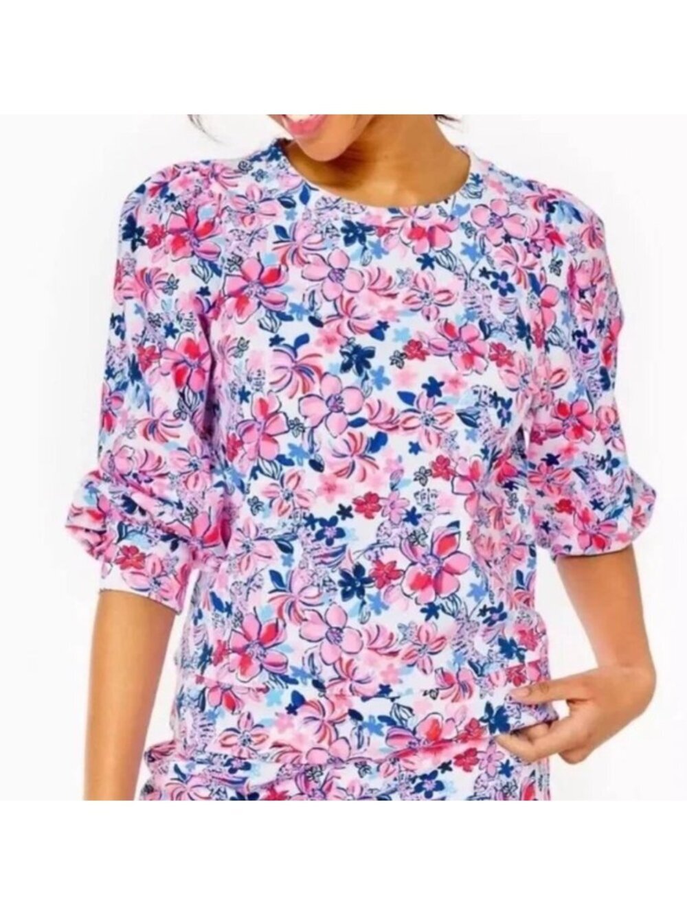Lilly Pulitzer Corden Sweatshirt Party Like a Lobster Floral Cotton Modal Top M